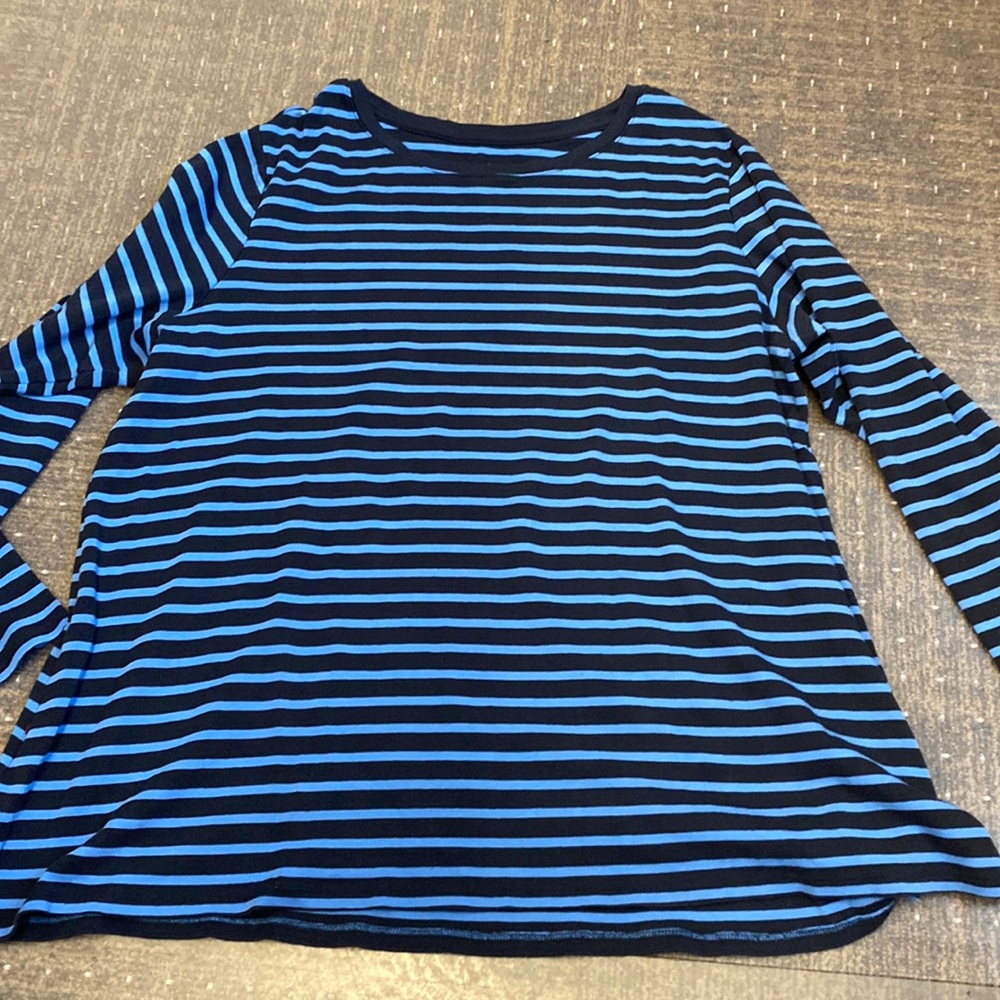 J Jill Long Sleeve Striped Pima Crew Neck Tee 2X